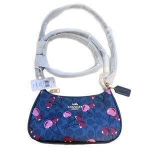 Coach Denim Teri Cherry Print Signature Canvas & Leather Shoulder Bag CY694 NWT